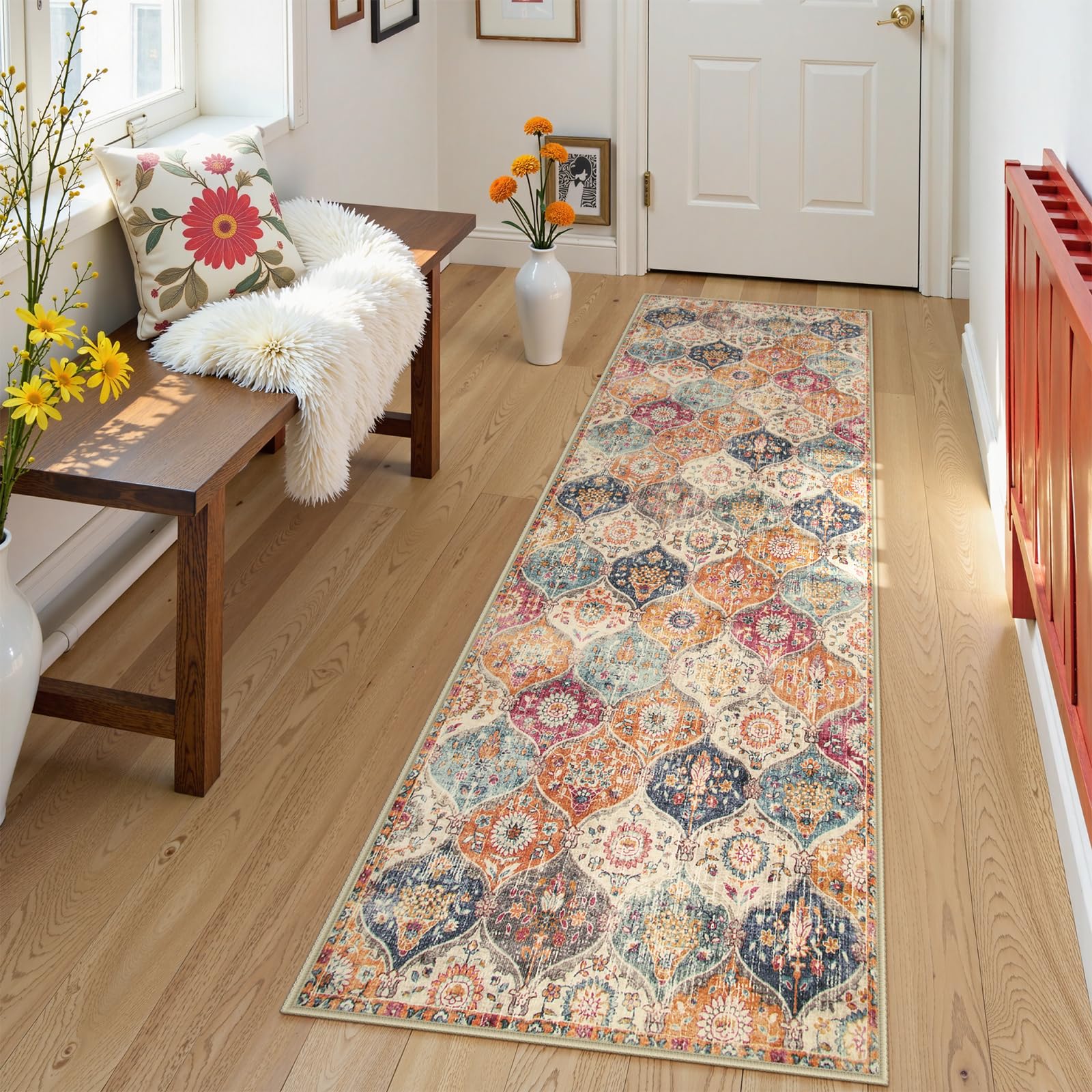 Lahome Elise Moroccan trellis runner in cream multi adds vintage style.