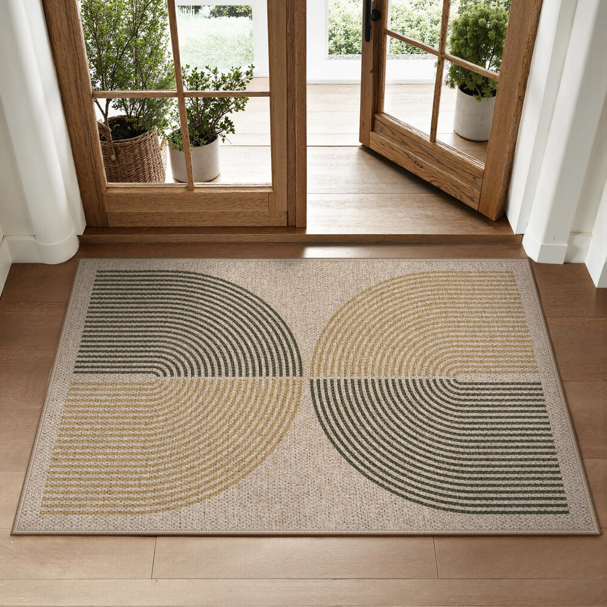Lahome Enfys Rainbow rug with front-door look and non-slip backing for safety.
