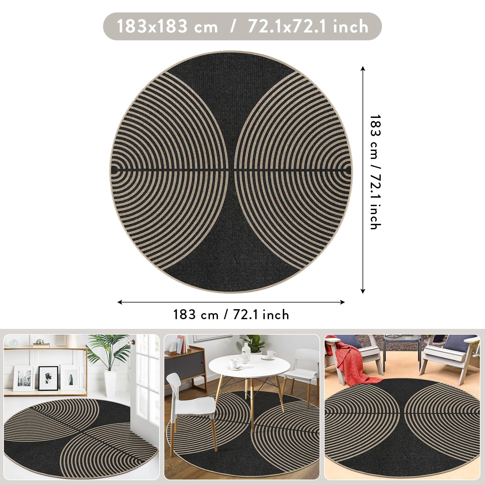 Lahome Enfys round rug on outdoor patio demonstrating easy-care durability