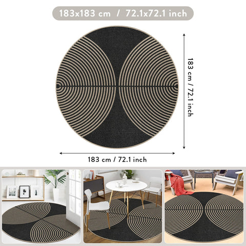 Lahome Enfys round rug on outdoor patio demonstrating easy-care durability