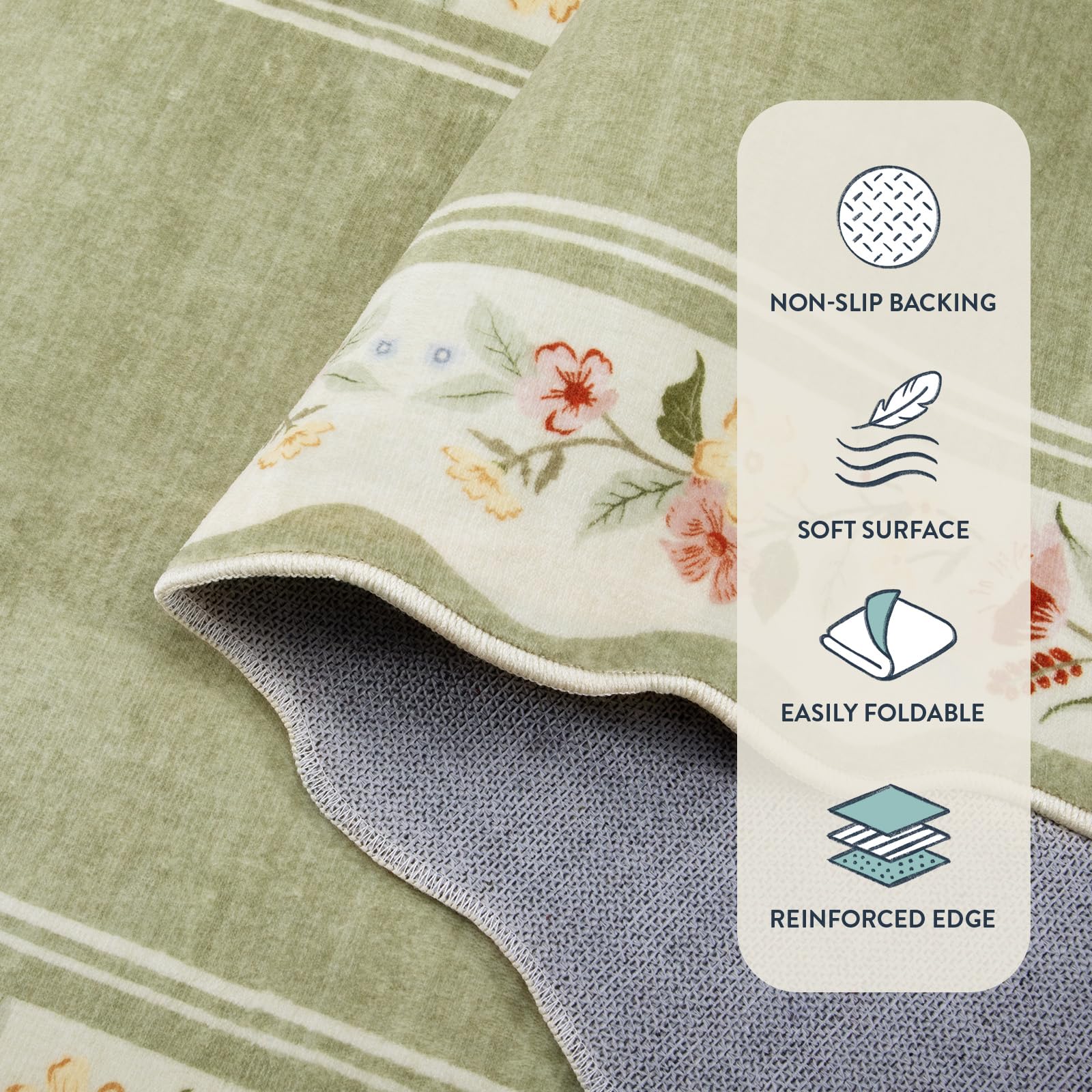 Lahome Floral 2x6 green washable runner ready for quick machine wash.