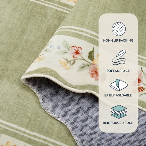 Lahome Floral 2x6 green washable runner ready for quick machine wash.