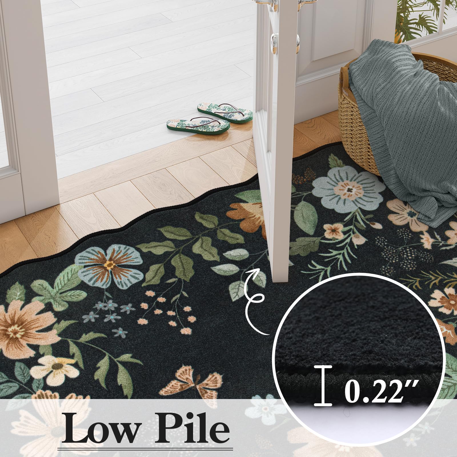 Lahome 2x3 black grey colorway rug hides small spills and adds decor.