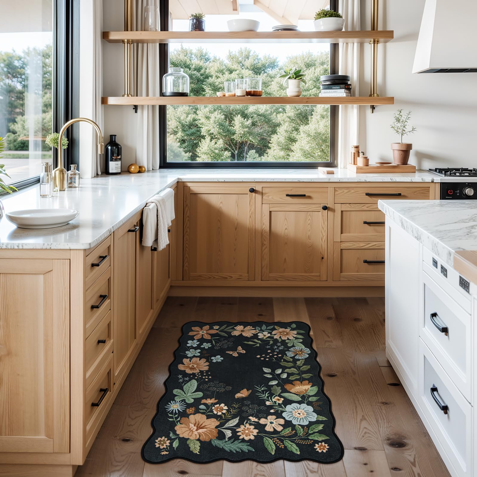 Lahome Floral Entryway Rug 2x3 with non-slip backing keeps it secure on hard floors.