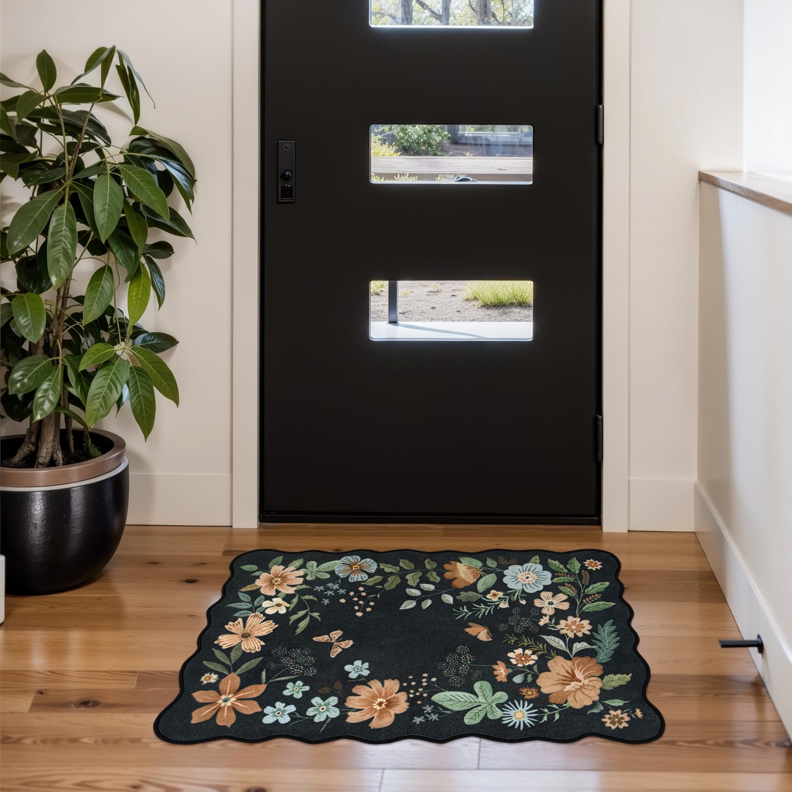 Lahome Floral Entryway Rug 2x3 is machine washable for easy deep cleaning.