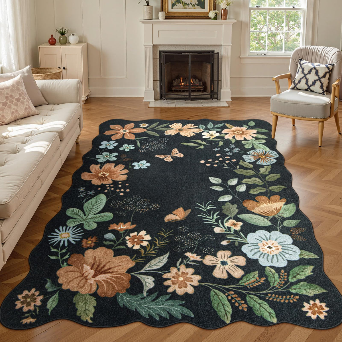 Lahome floral rug 5x7 in living room with soft underfoot comfort