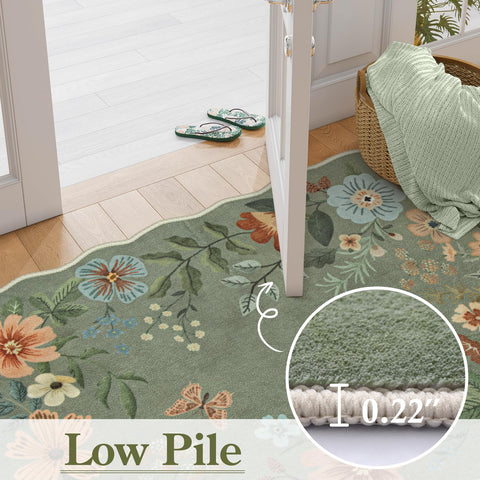 Lahome floral rug non-slip backing image green for safe placement on hard floors.