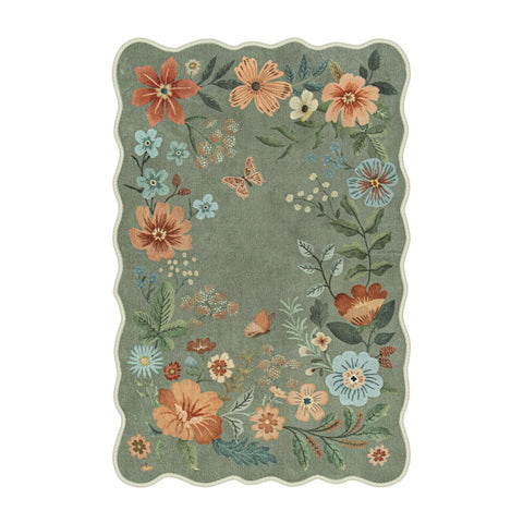 Lahome floral rug stain-resistant surface green vibrant pattern for any room.