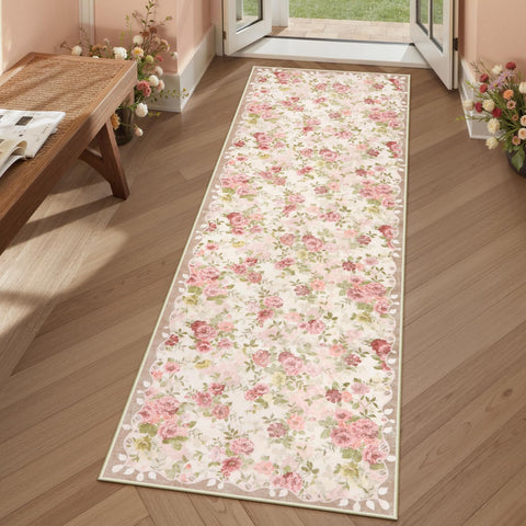 Lahome floral runner for hallway with non-slip backing for safe traffic.