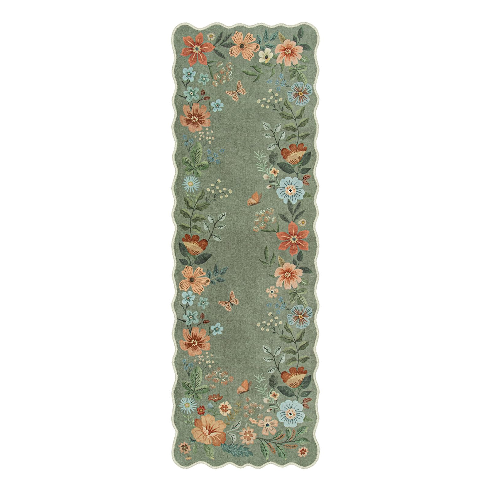 Lahome ultra-soft green floral runner provides a comfortable surface.