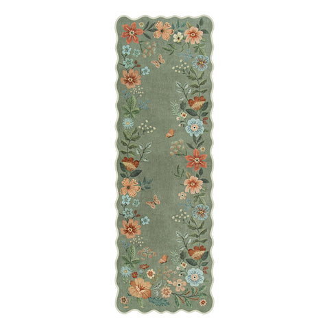 Lahome ultra-soft green floral runner provides a comfortable surface.
