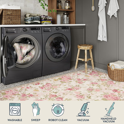 Lahome Floral washable 3x5 Rug Farmhouse color palette enhances cozy decor.