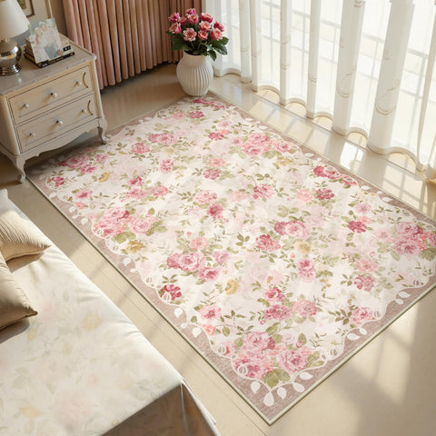 Lahome Floral washable 3x5 Rug Multi-color living area with non-slip backing.