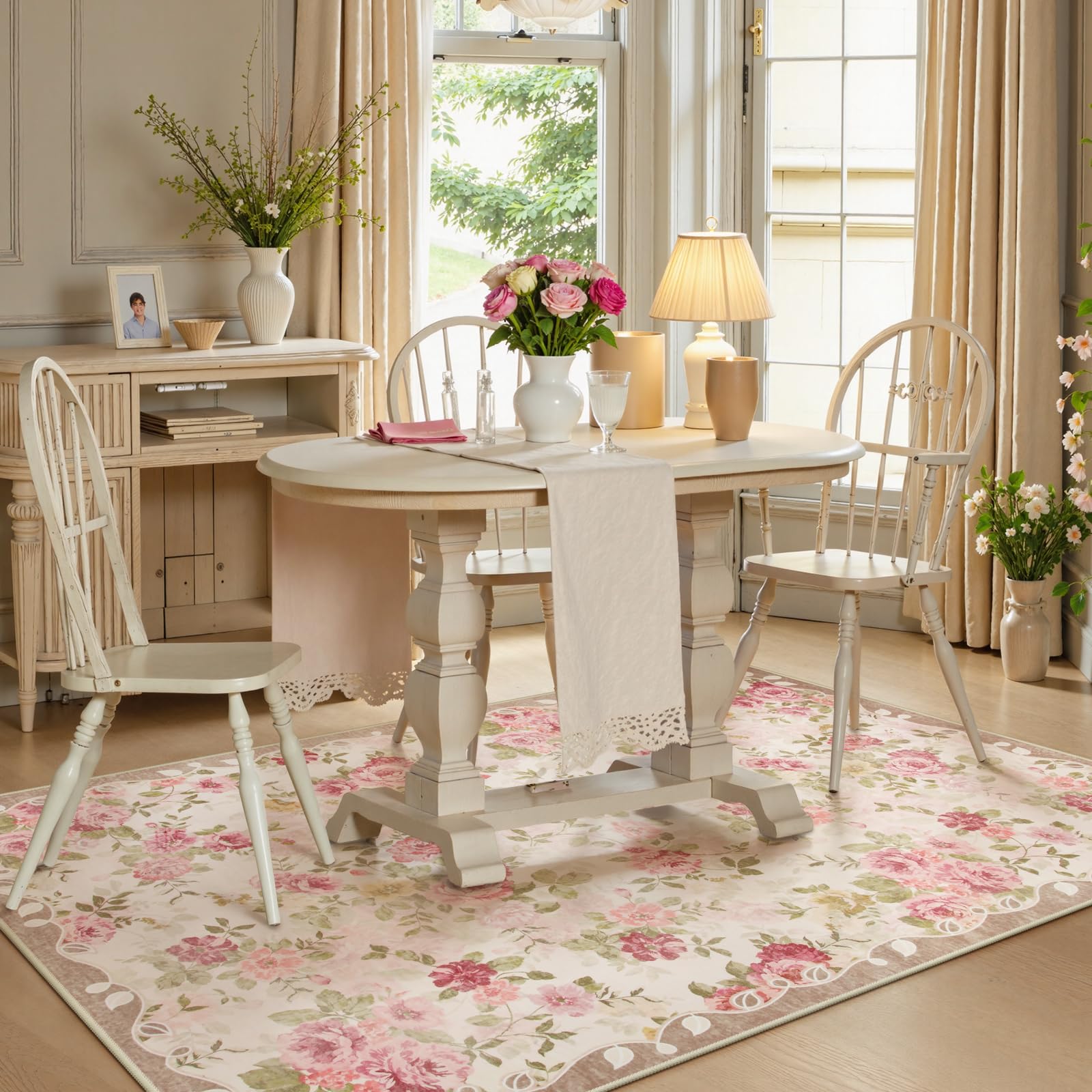 Lahome Floral washable 3x5 Rug Nursery softpile conveys toddler-friendly comfort.