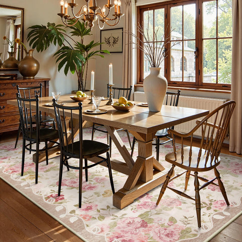 Lahome rug in dining area, low-pile design for high-traffic spaces