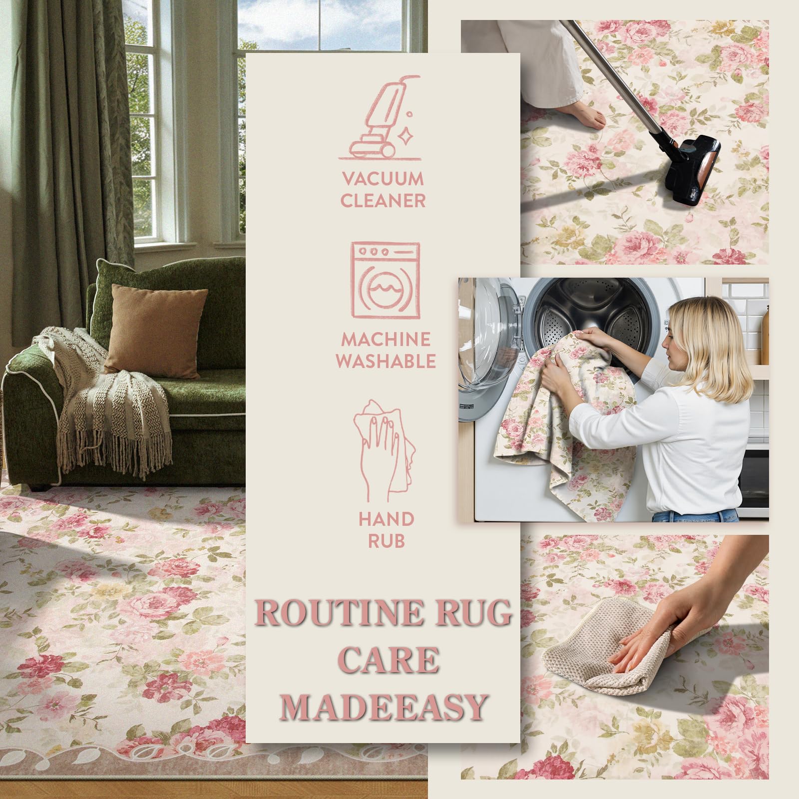 Lahome rug non-slip backing helps prevent slipping in busy areas