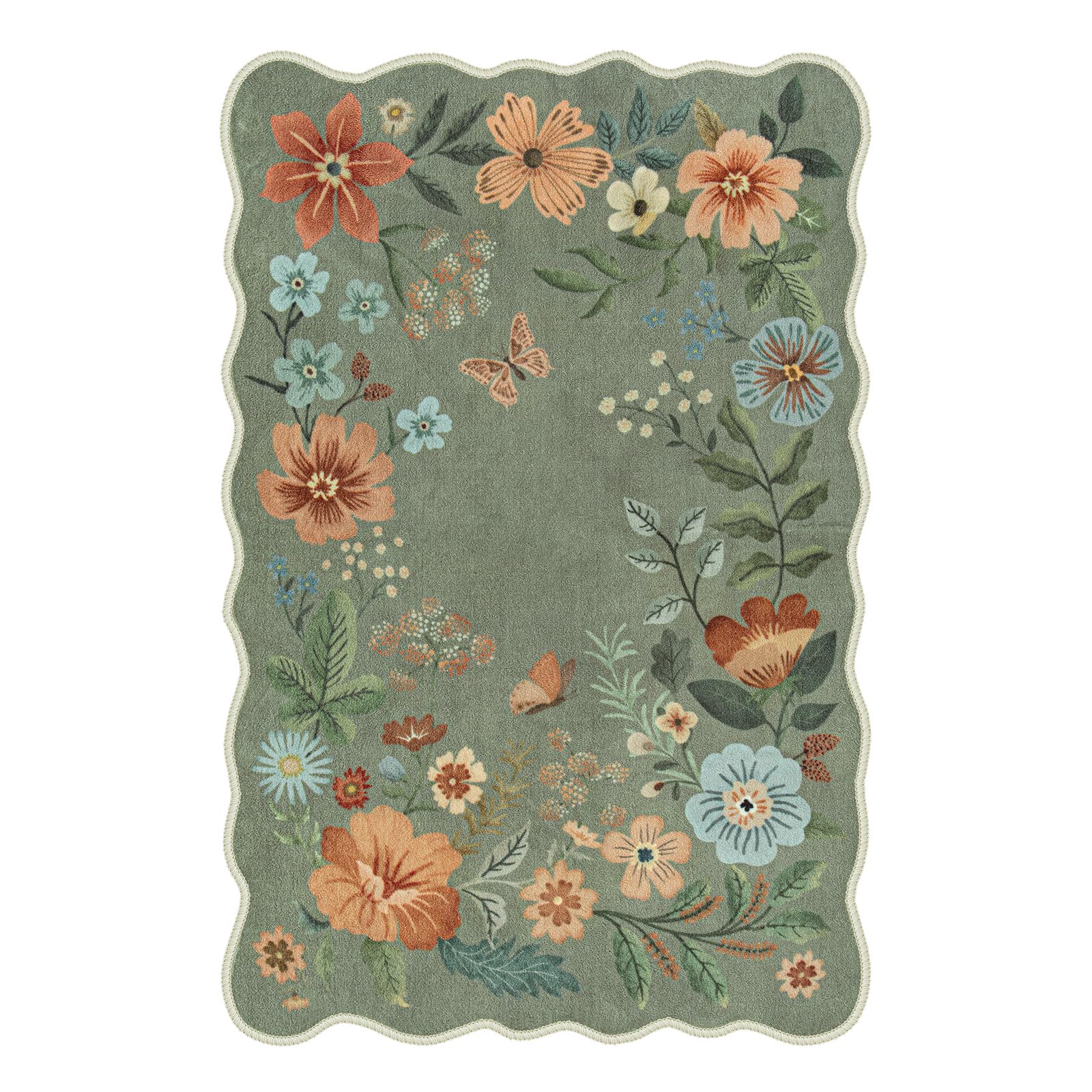 Lahome floral washable rug 4x6 green, lightweight and simple to move