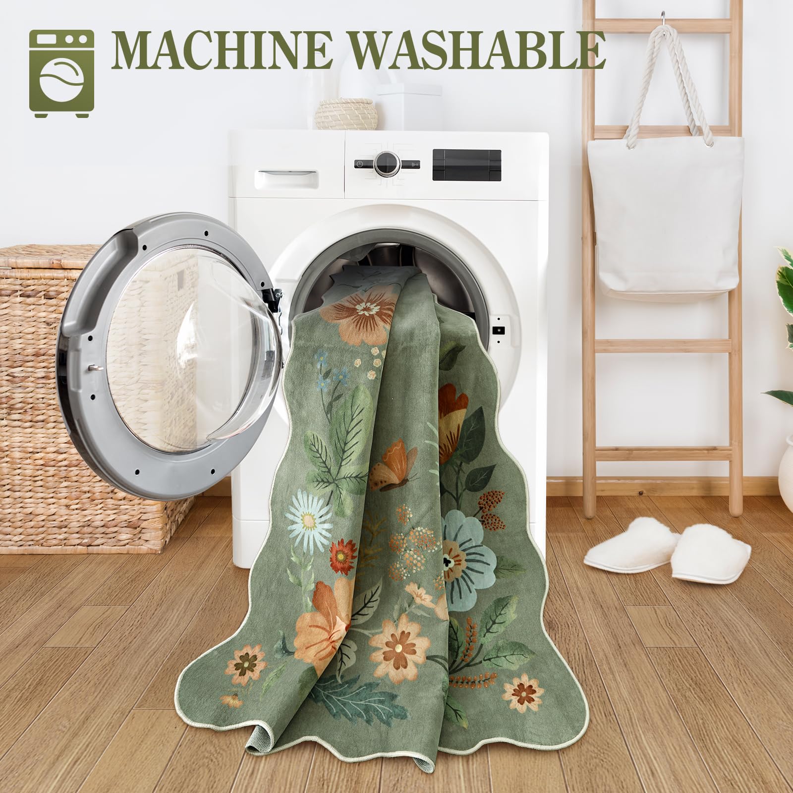 Lahome green floral pattern complements boho decor.