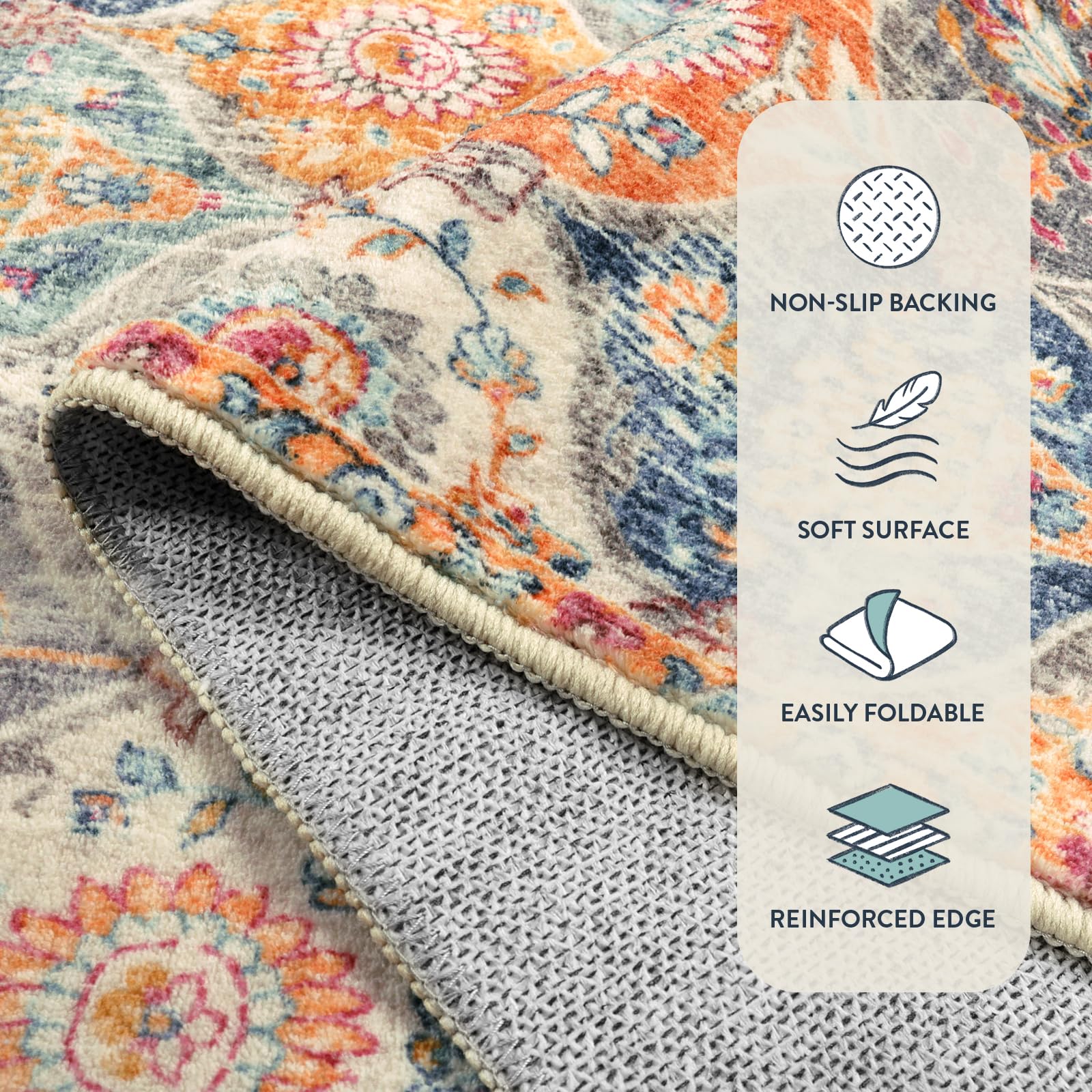 Lahome indoor rug ideal for kitchen, bathroom, bedroom or entryway use.
