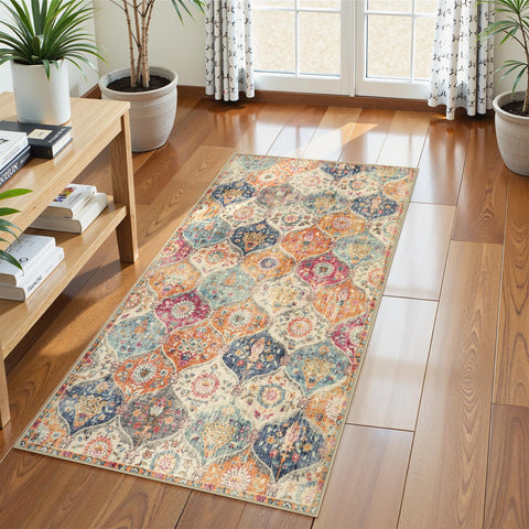 Lahome kitchen rug Moroccan trellis, non-slip entryway protection for daily use.