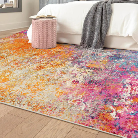 Lahome Abstract Area Rug suits living rooms with vibrant accents and easy placement.