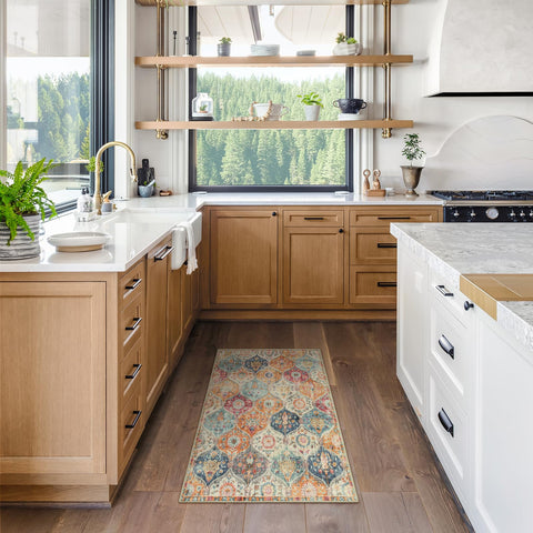 Lahome machine-washable rug care enables quick refreshes between cleans.