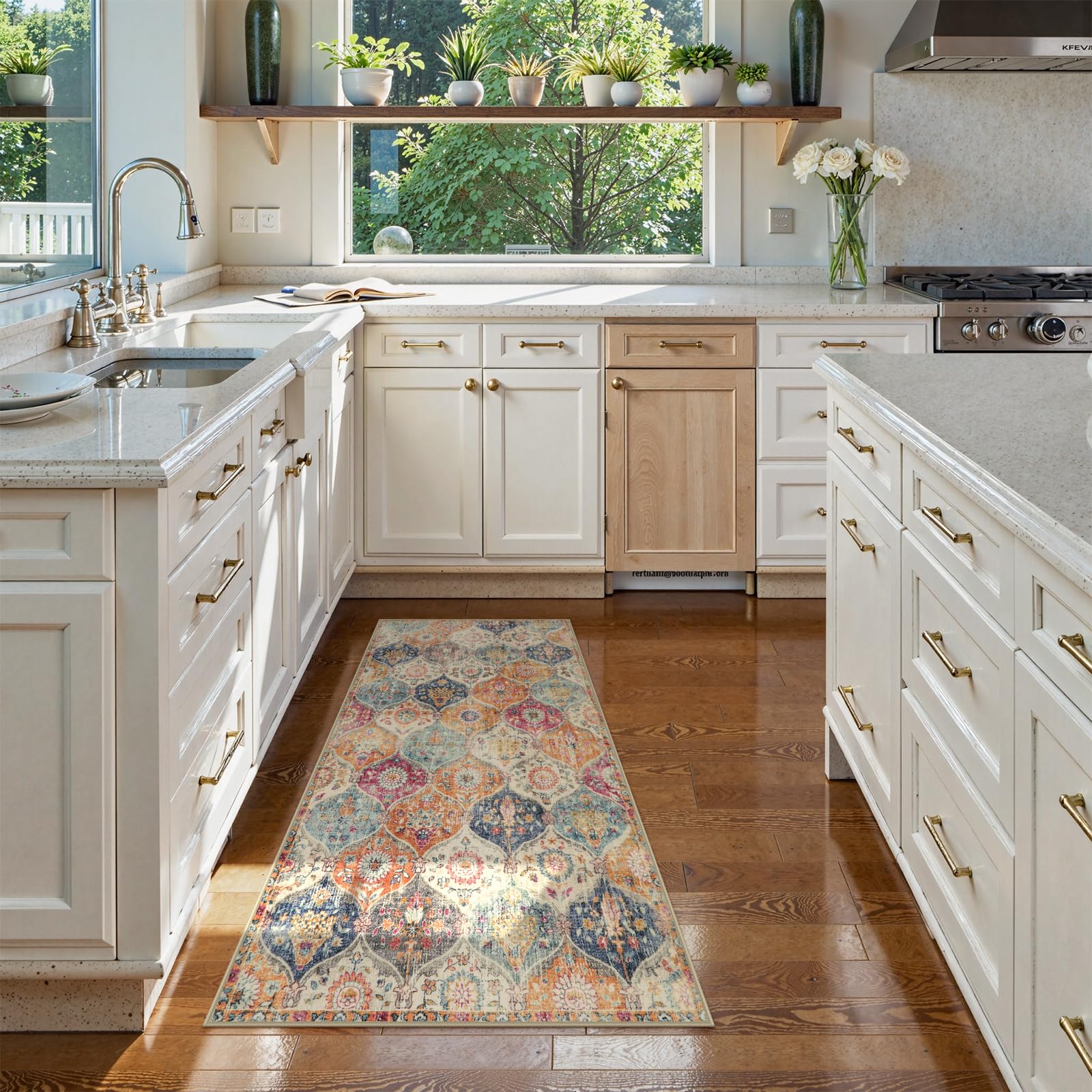 Lahome machine-washable vintage rug, easy cleanup after spills.