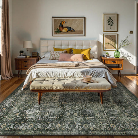 Lahome Margot 5x7 rug with non-slip backing keeps it in place in busy rooms.