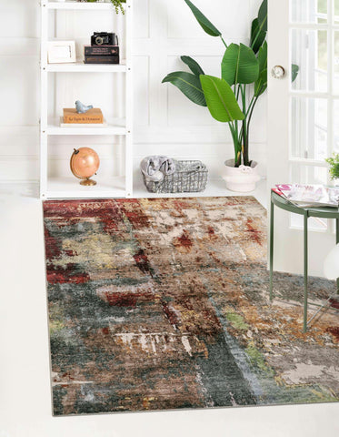 Lahome modern abstract 5x7 rug for living room brightens space with red-multi tones