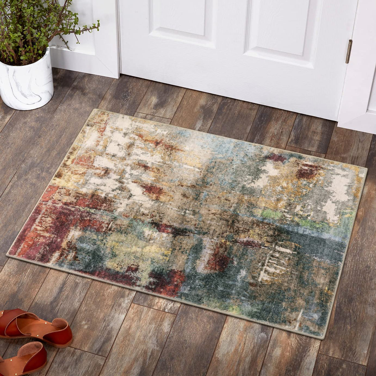 Lahome Modern Abstract Area Rug 2x3 close-up shows soft faux wool texture for cozy floors.