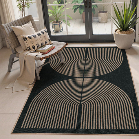 Lahome Modern Rainbow Easy Jute 4x6 Rug hero image shows durable, washable design