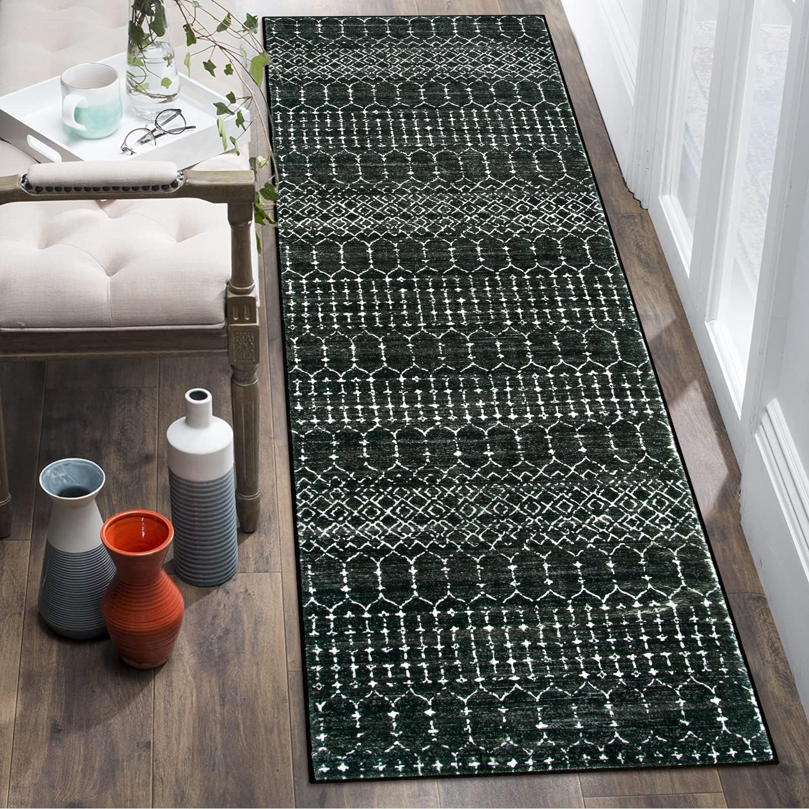 Lahome 2x6 black runner at entryway enhances traffic flow.