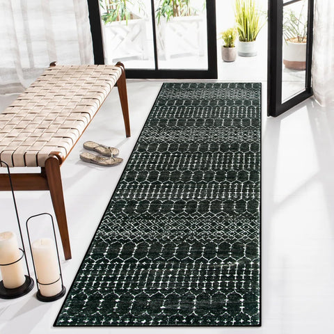 Lahome Moroccan 2x6 black runner rug with non-slip backing for safe entryways.