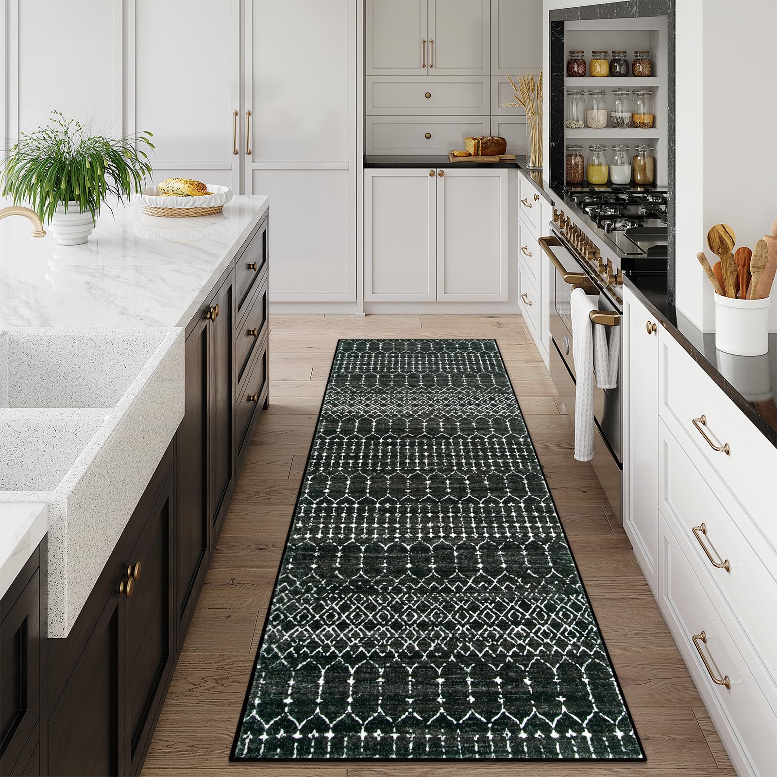 Lahome rug with TPR backing stays secure on wood floors.