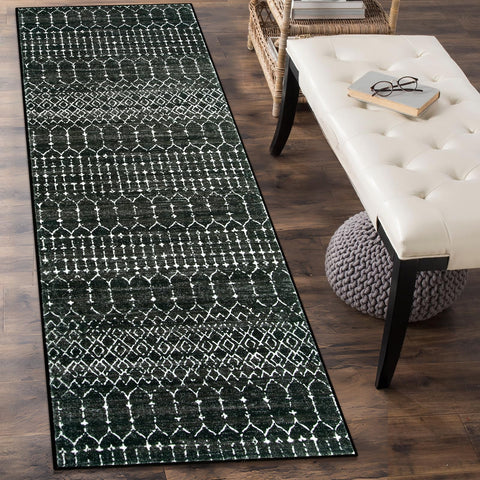 Lahome Moroccan Black 2x8 rug machine-washable for simple cleaning and care.