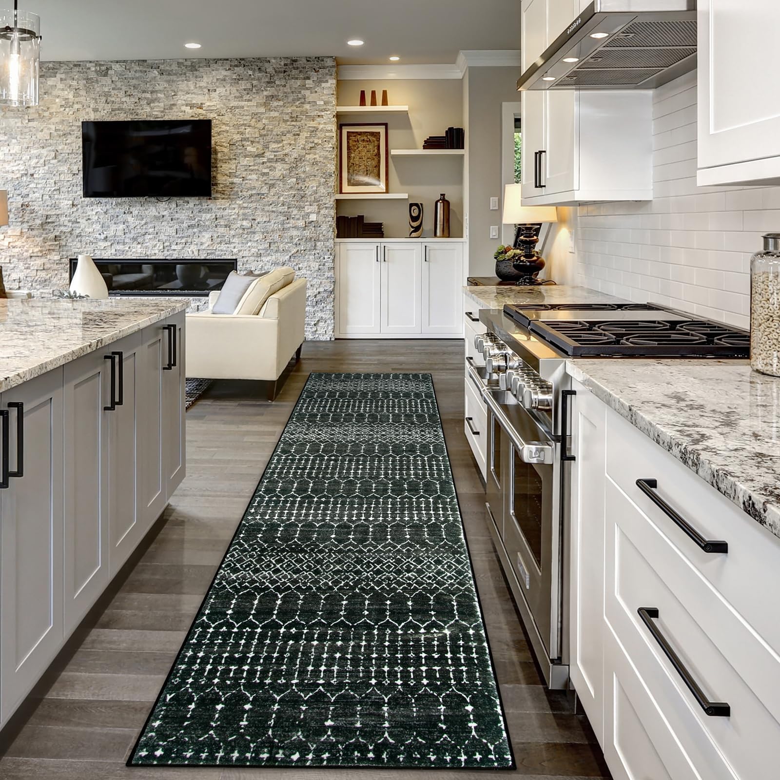 Lahome Moroccan Black 2x8 rug texture close-up highlights velvety softness underfoot.