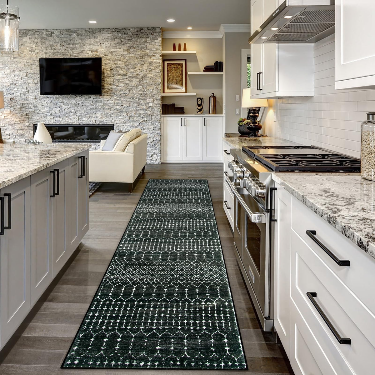 Lahome Moroccan Black 2x8 rug texture close-up highlights velvety softness underfoot.