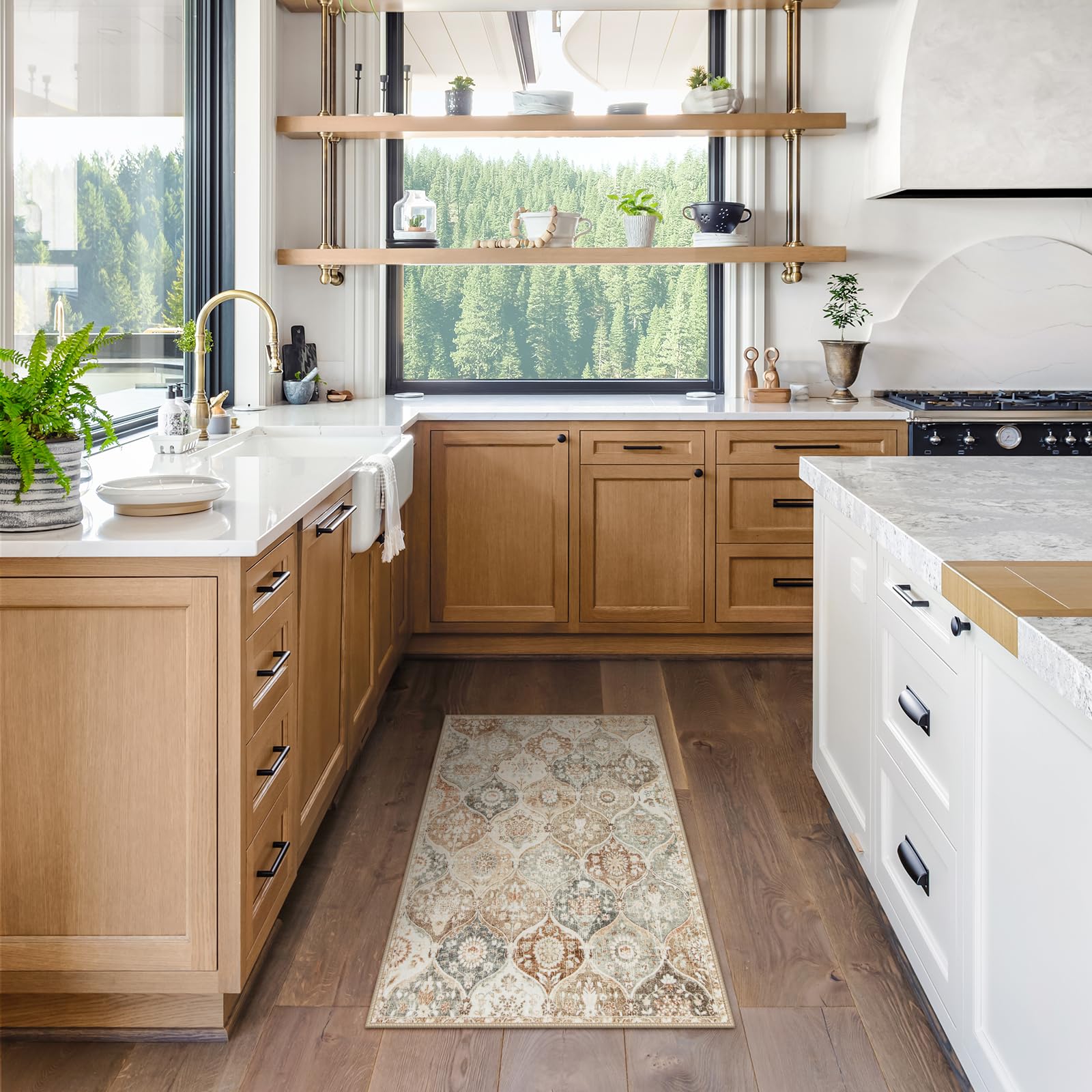 Low-pile design of Lahome Moroccan Trellis rug fits under doors and furniture smoothly