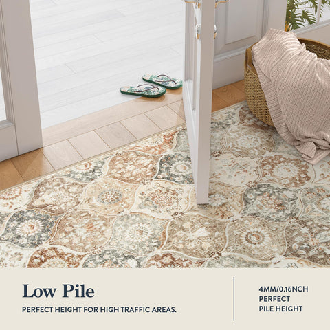 Close-up texture of Lahome Moroccan Trellis rug highlighting soft faux wool underfoot