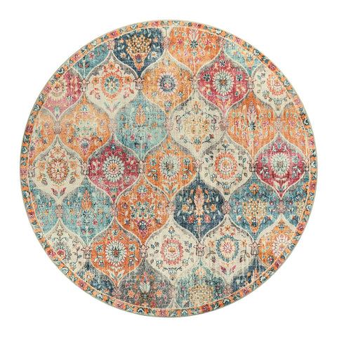 Lahome Moroccan Trellis round rug cream-multi, close-up fabric shows soft faux wool texture