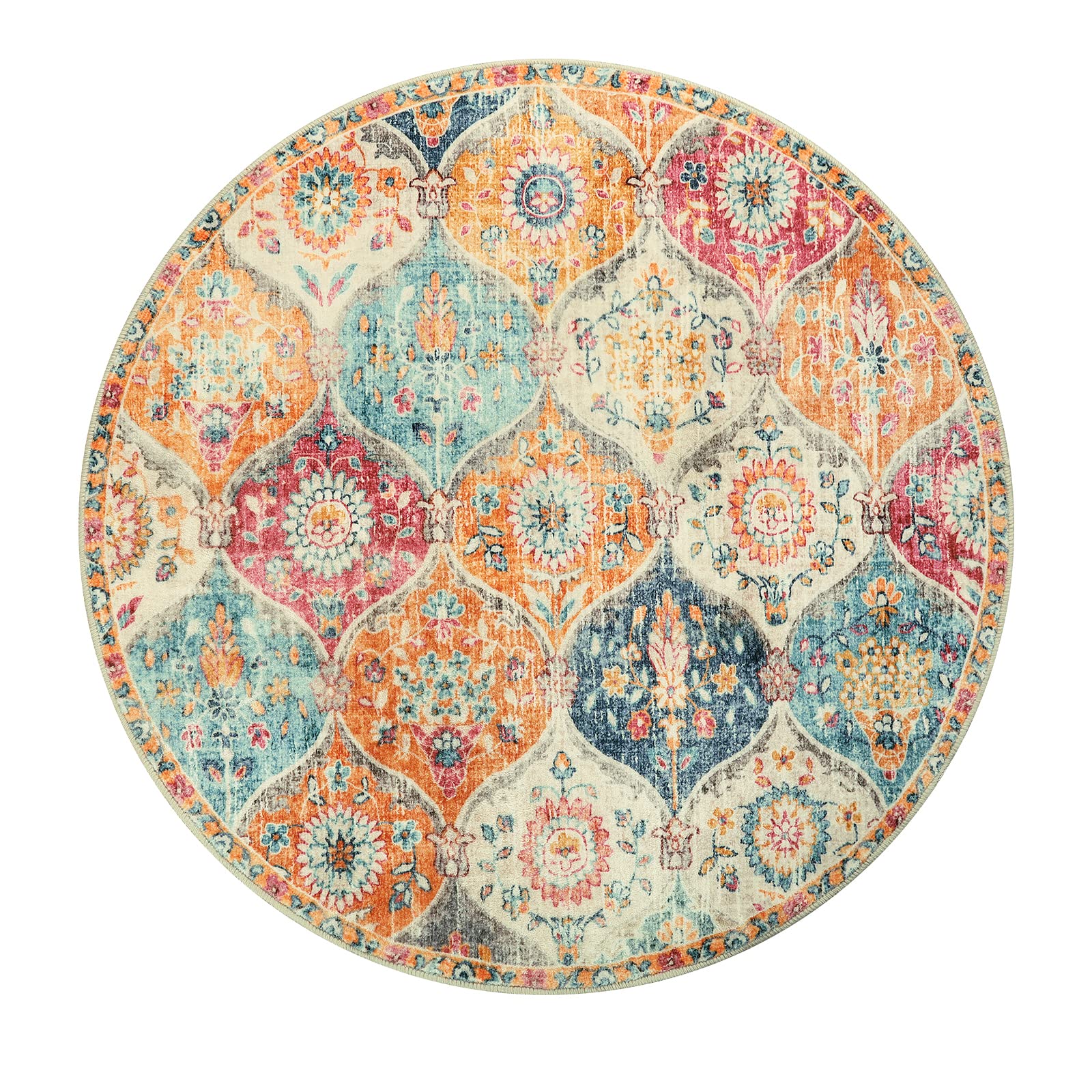 Lahome Moroccan Trellis Round Rug with non-slip backing for stable placement.