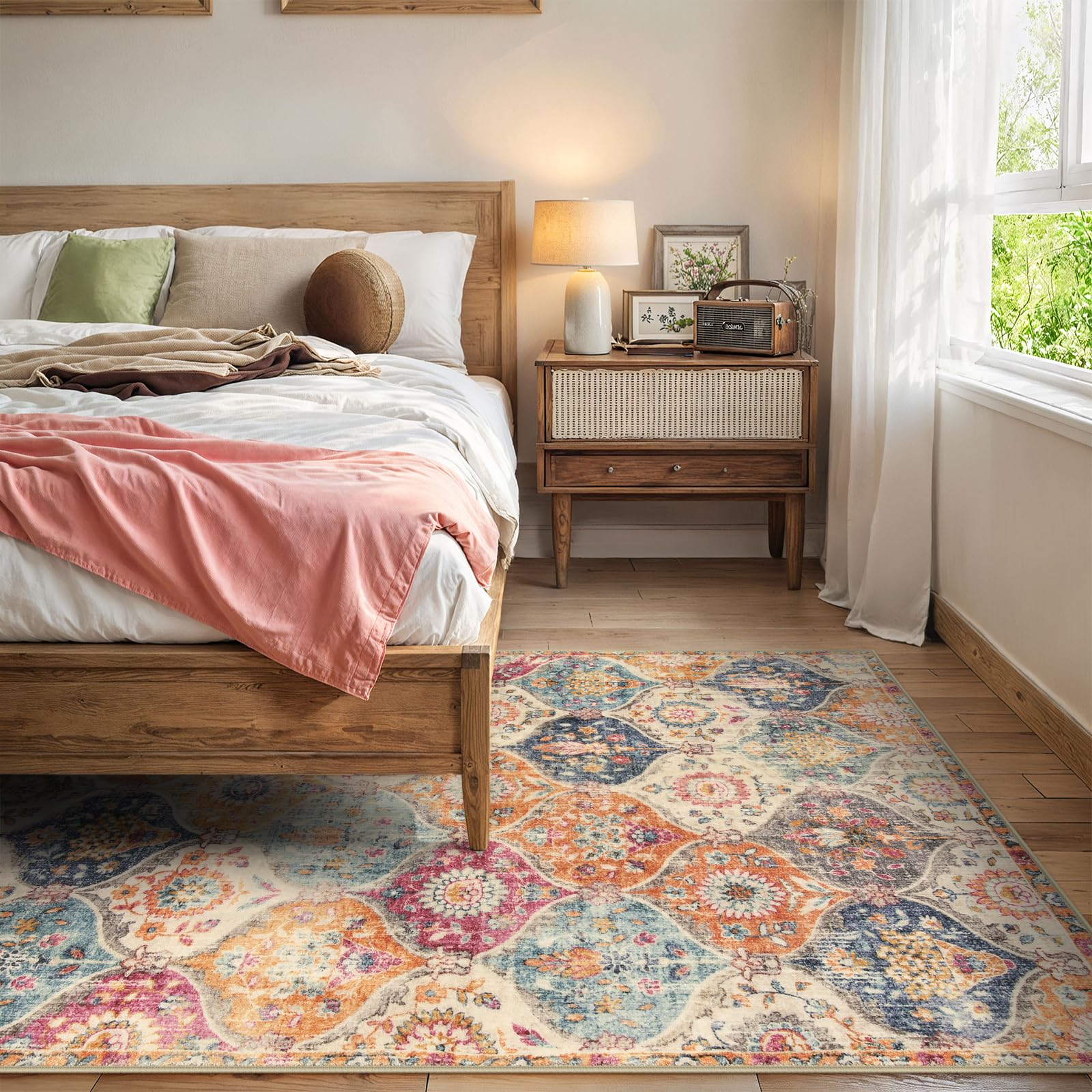 Lahome Moroccan Trellis rug under furniture fits compact entryways and busy rooms