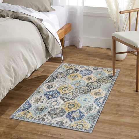 Lahome Moroccan Trellis rug non-slip backing detail on a smooth floor.