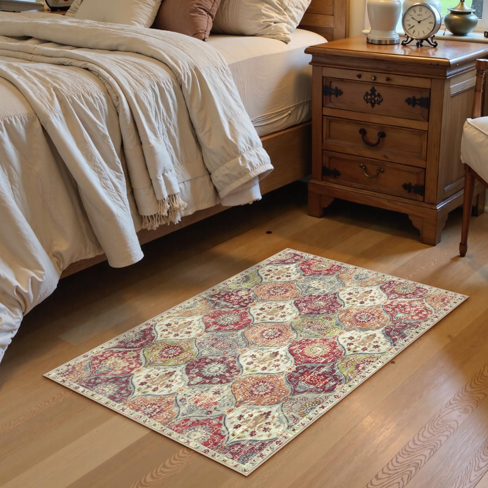 Lahome Moroccan Trellis Washable Orange Rug in kitchen highlighting easy-clean surface