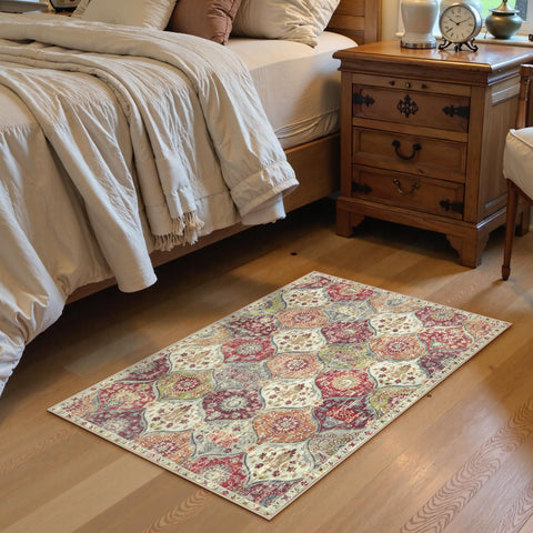 Lahome Moroccan Trellis Washable Orange Rug in kitchen highlighting easy-clean surface