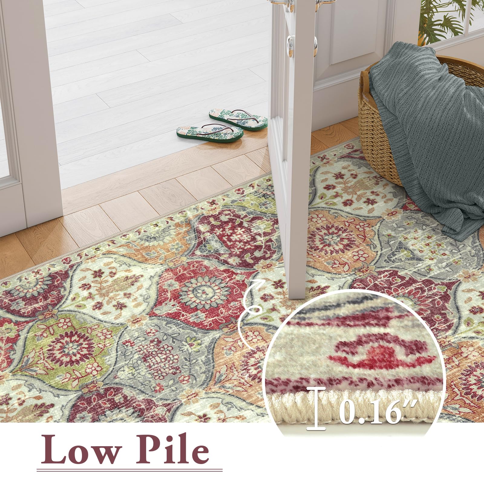 Lahome Moroccan Trellis Washable Orange Rug with non-slip backing in place