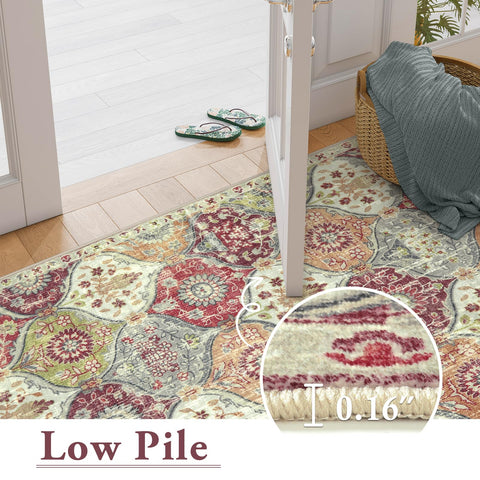 Lahome Moroccan Trellis Washable Orange Rug with non-slip backing in place