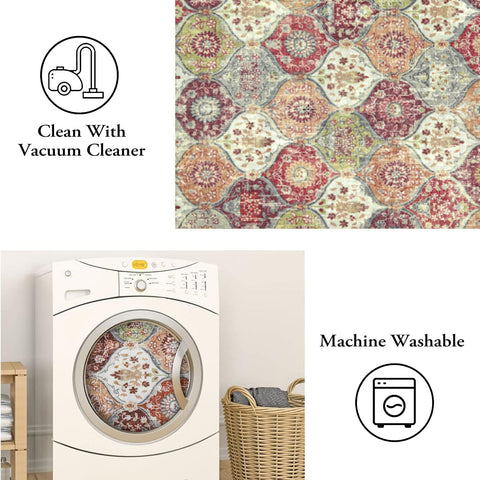 Lahome Moroccan Trellis Washable Orange Rug demonstrating pet-friendly design
