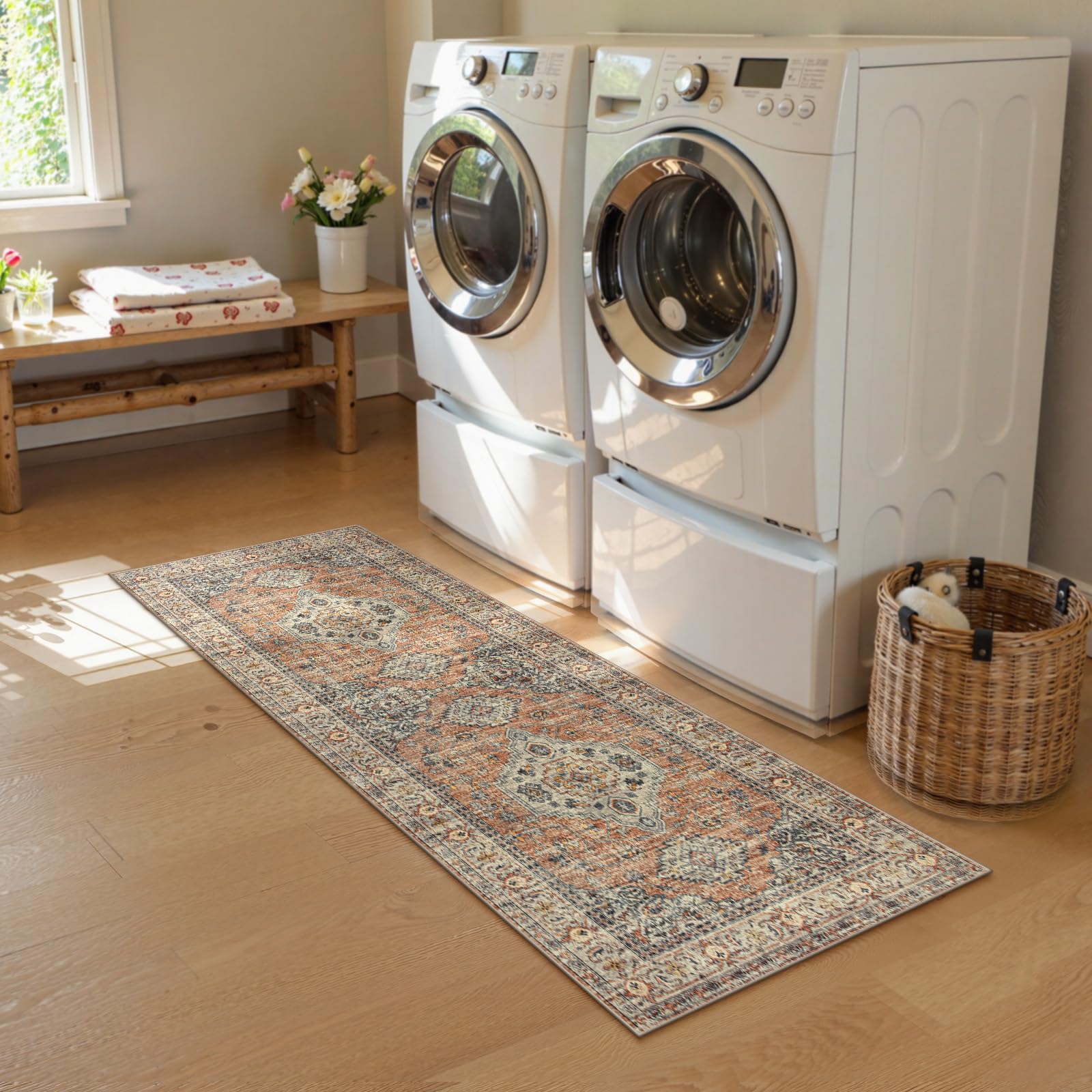 Lahome non-slip backing entryway rug stays put during busy mornings.
