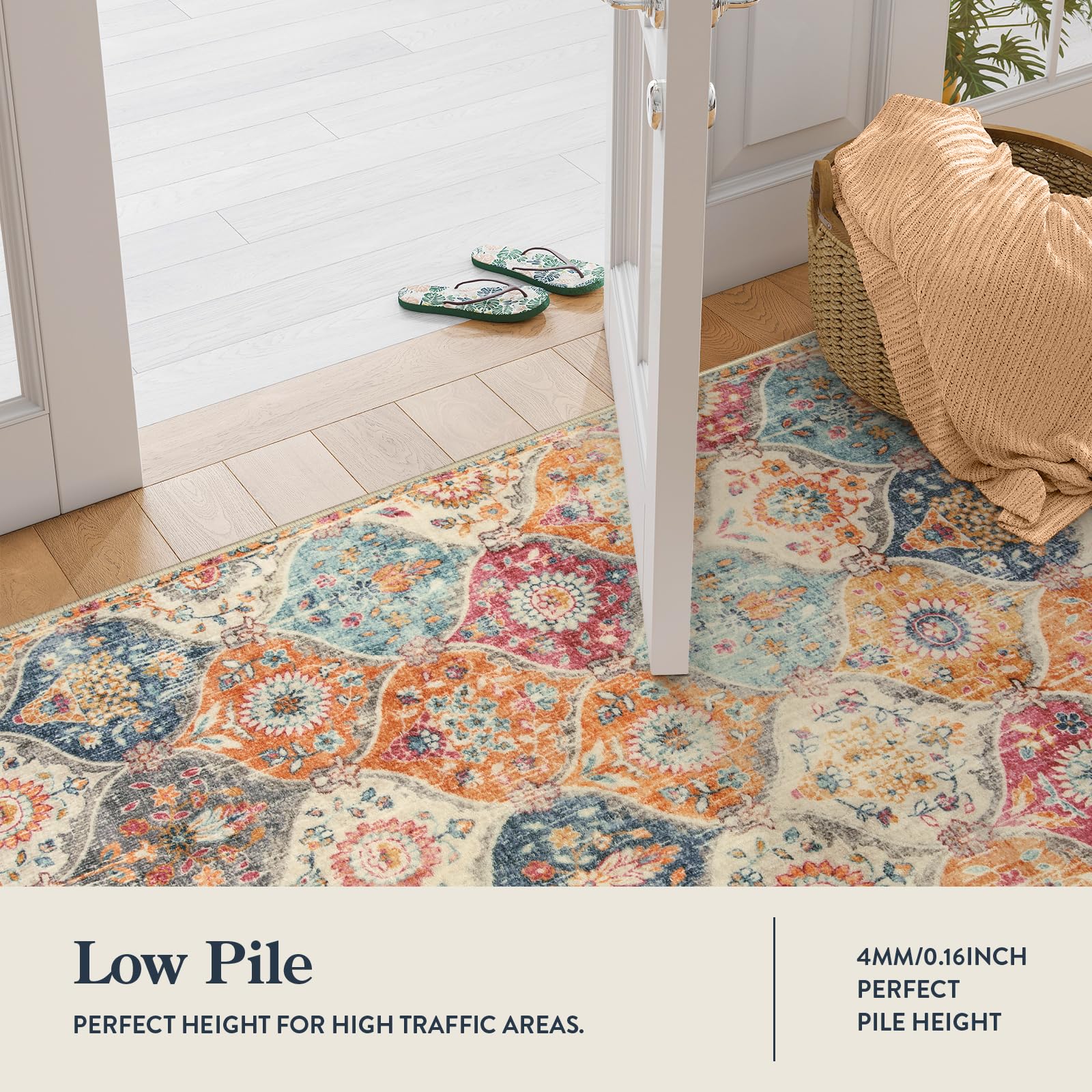 Lahome non-slip backing detail demonstrates secure placement on smooth floors.